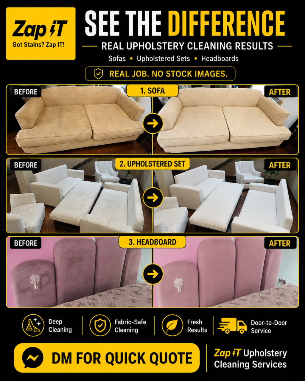 Zap-iT upholstery cleaning work
